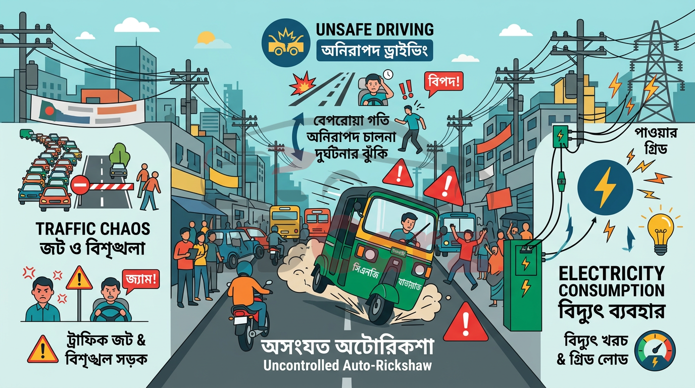 অনিয়ন্ত্রিত অটো-রিকশার বিপদ ও সমাধান: নিরাপদ সড়কের জন্য সচেতনতা