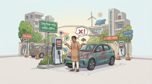 Hand-drawn sketch of electric car and charging issues