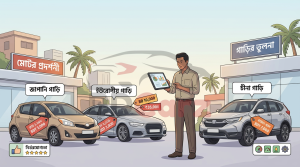 Buyer comparing cars with price and reliability