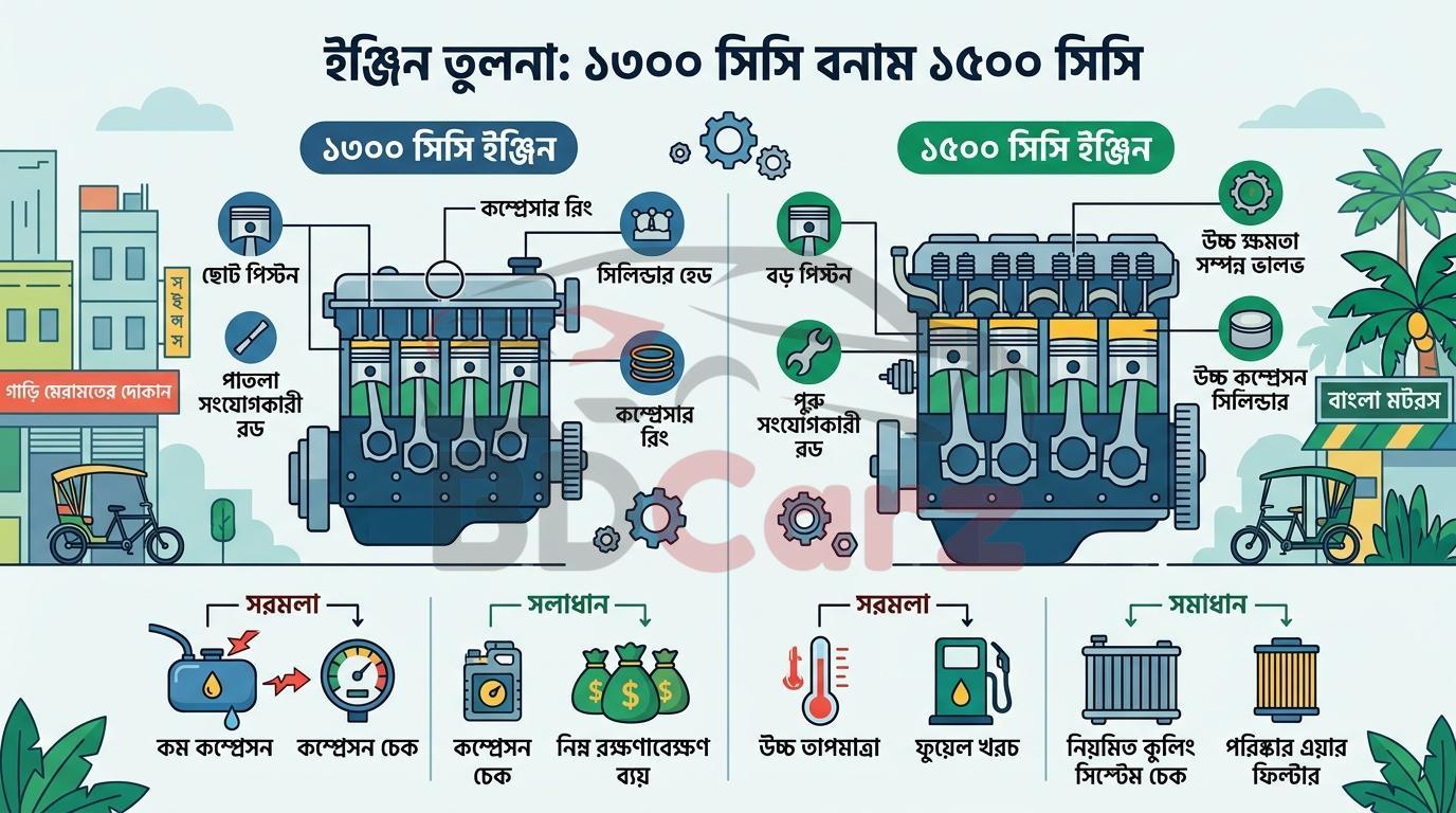 ১৩০০ সিসি গাড়িতে ১৫০০ সিসির ইঞ্জিন লাগানোর সুবিধা ও অসুবিধা