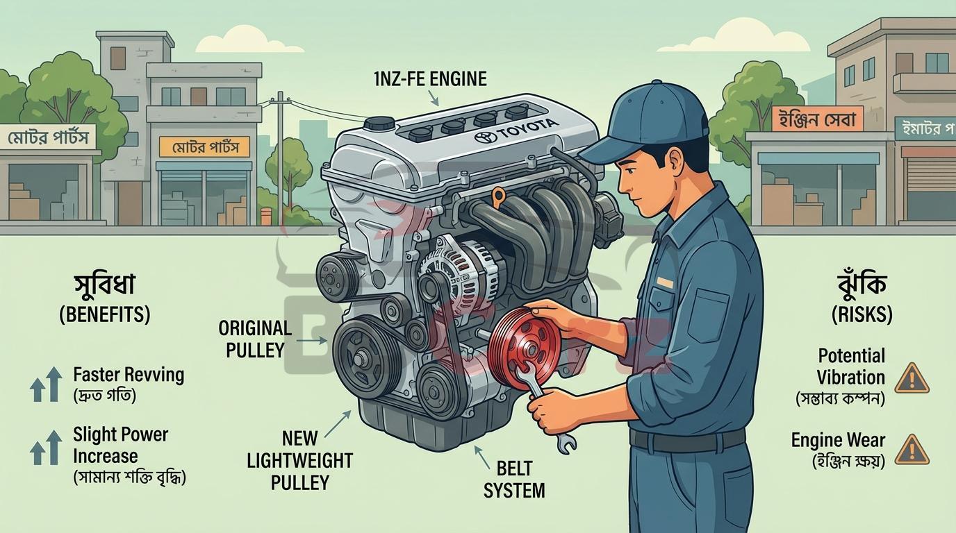 1NZ ইঞ্জিনে  লাইটওয়েট পুলি ইনস্টলেশন: সুবিধা ও ঝুঁকি