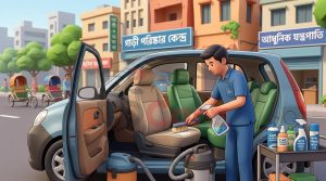 Professional car interior cleaning in progress